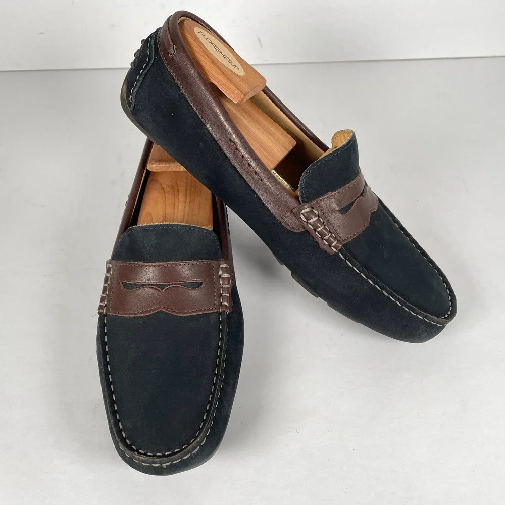 G.H. Bass Monte Penny Loafers Mens Size 8 M Navy Blue Nubuck Driving Shoes